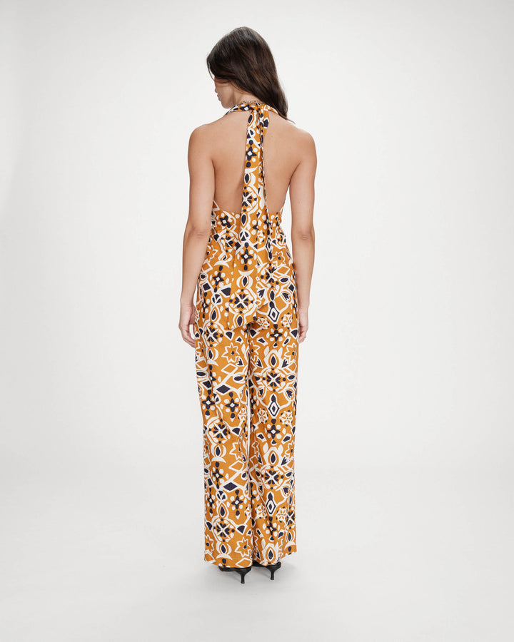 Mono estampado con espalda descubierta cognac Vanina