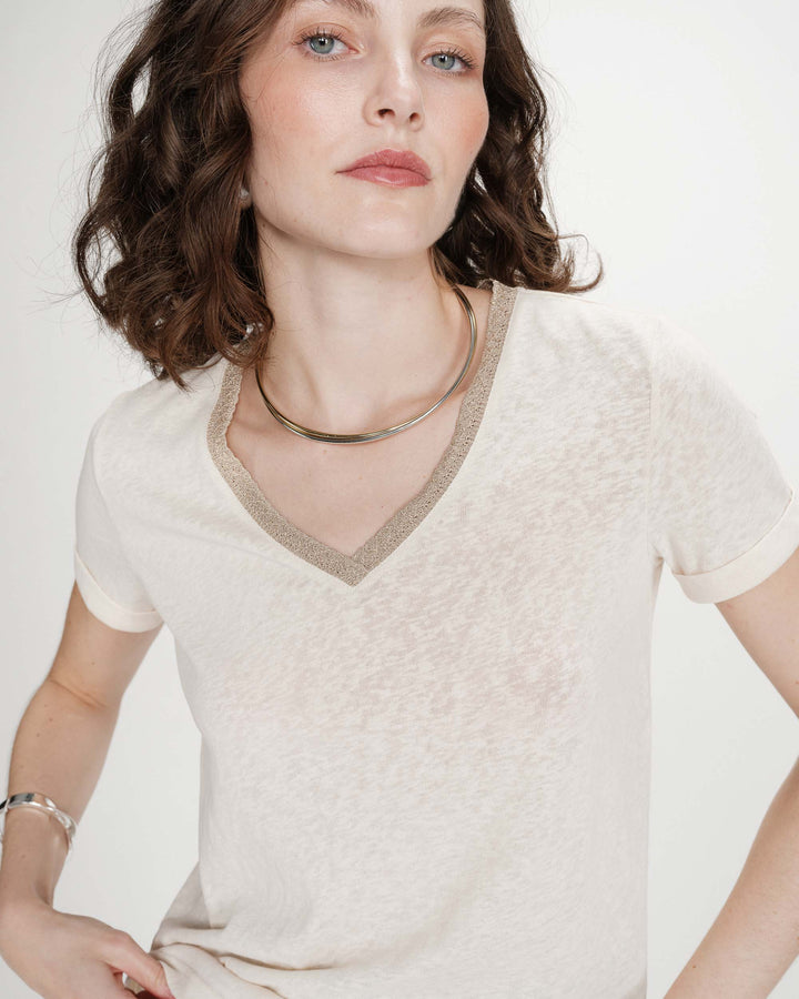 Camiseta de manga corta con escote en V amande Vasco