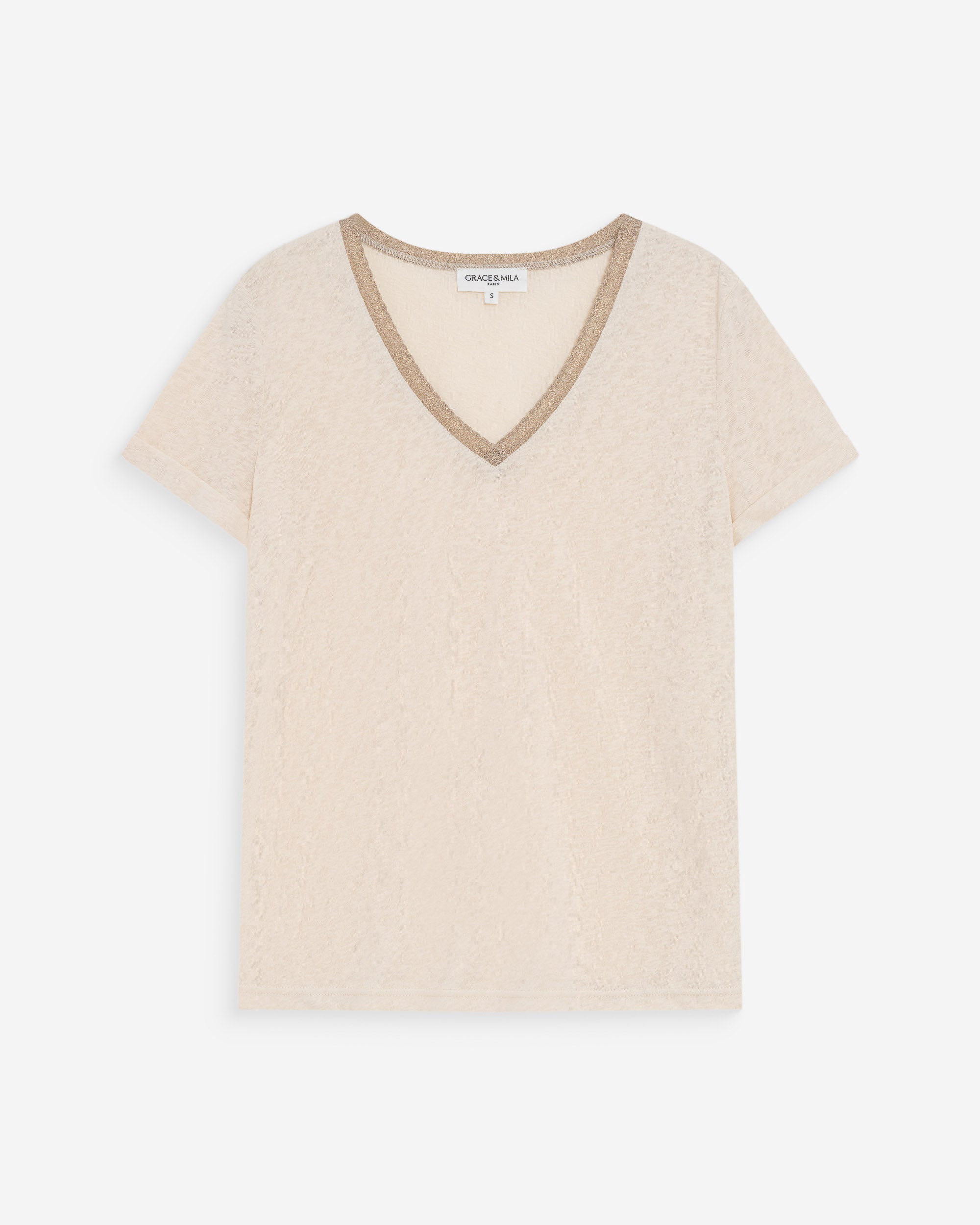 Camiseta de manga corta con escote en V amande Vasco