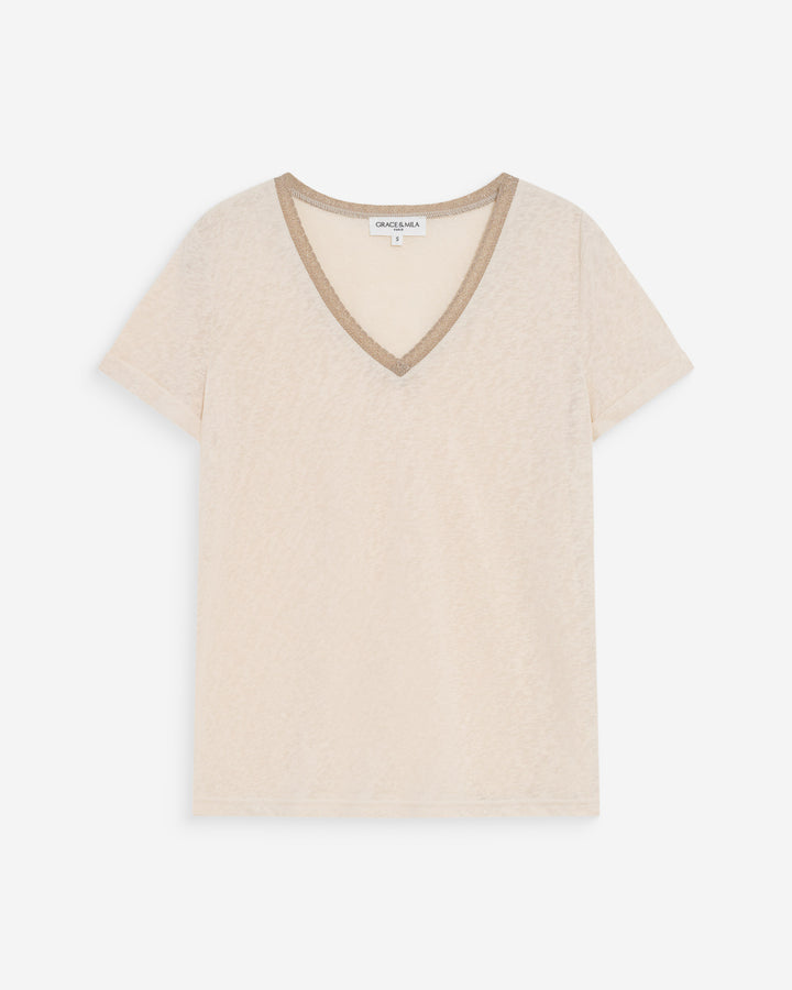 Camiseta de manga corta con escote en V amande Vasco