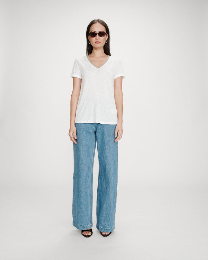 Camiseta de manga corta con escote en V ivoire Vasco