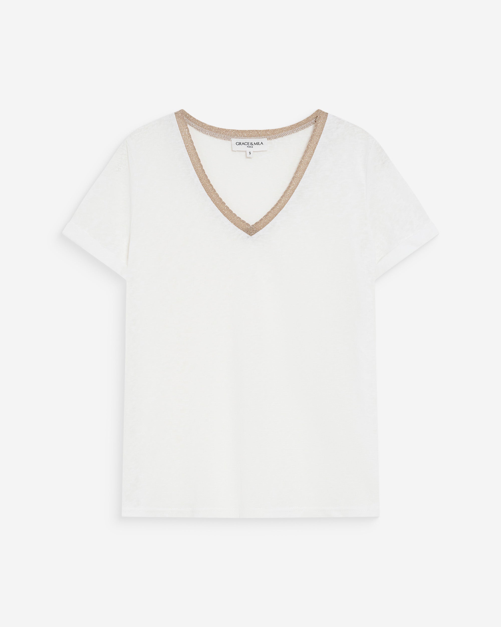 Camiseta de manga corta con escote en V ivoire Vasco