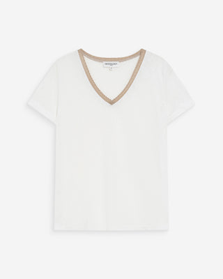 Camiseta de manga corta con escote en V ivoire Vasco