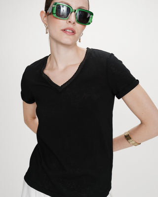 V-neck short-sleeve T-shirt noir Vasco