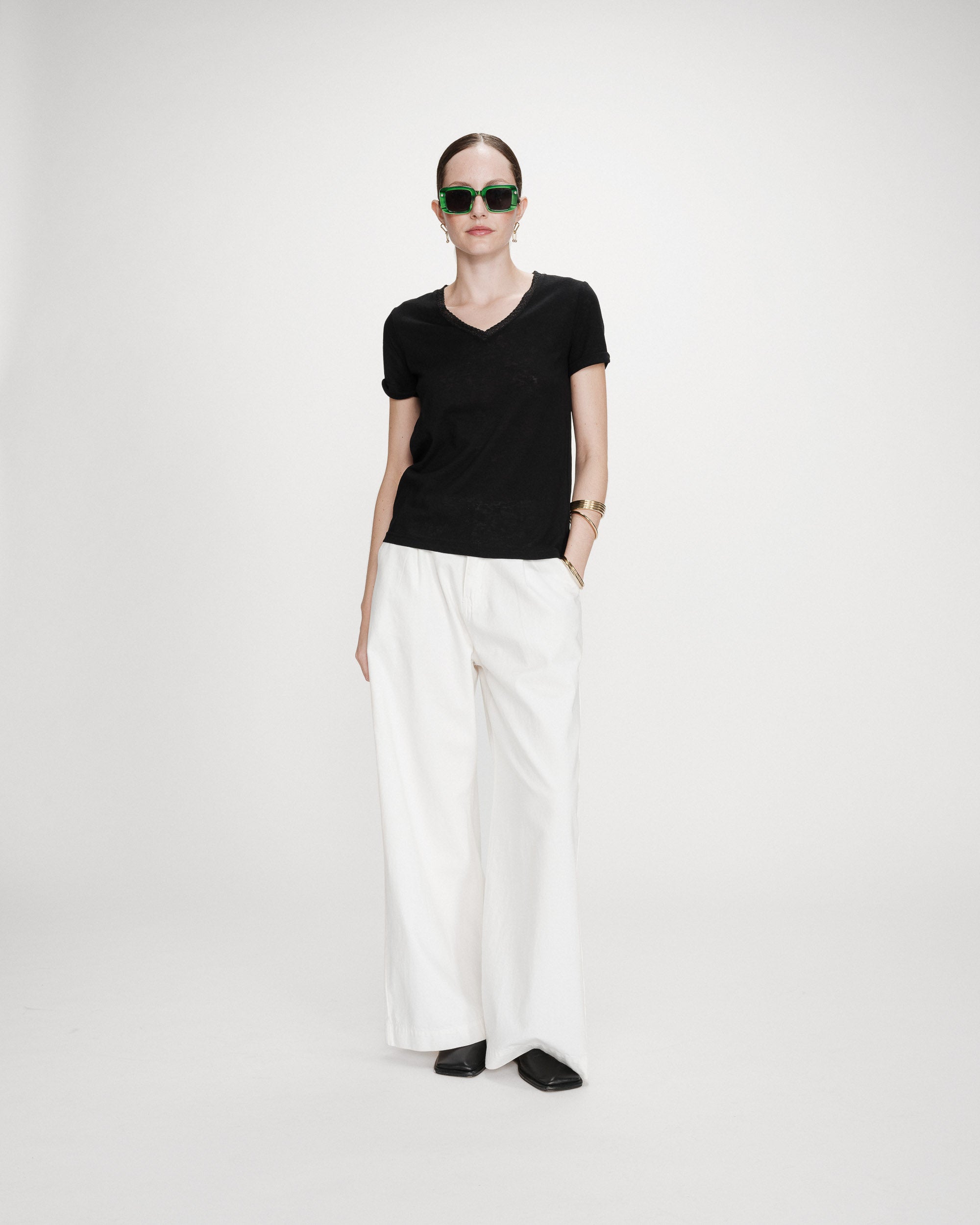 V-neck short-sleeve T-shirt noir Vasco