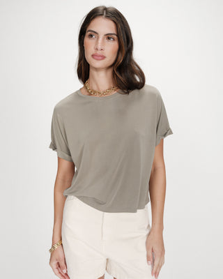 Camiseta oversize de modal con cuello redondo kaki Parma