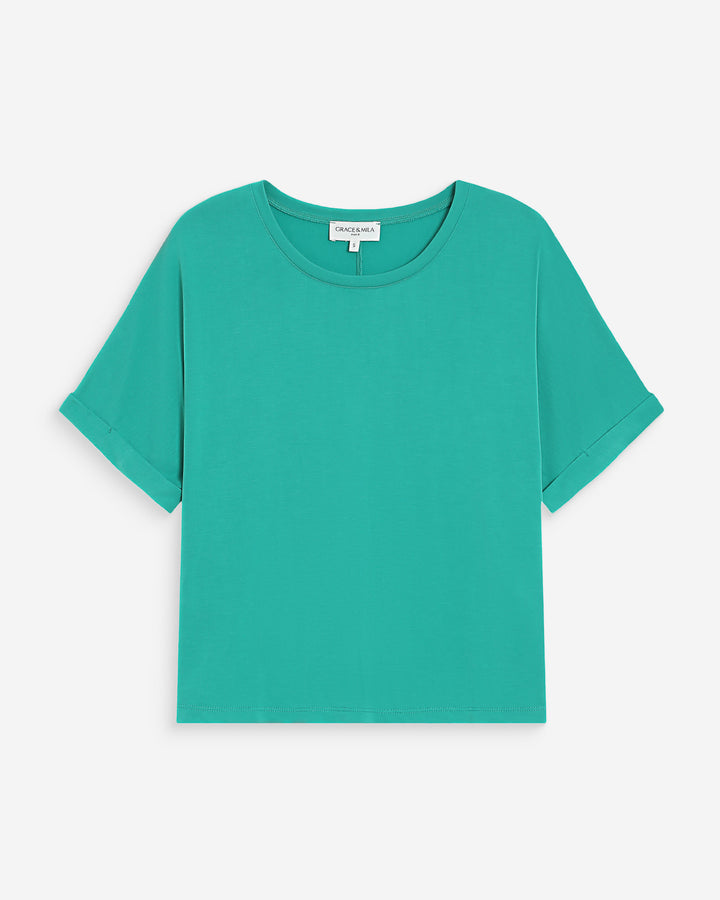 Camiseta oversize de modal con cuello redondo vert Parma