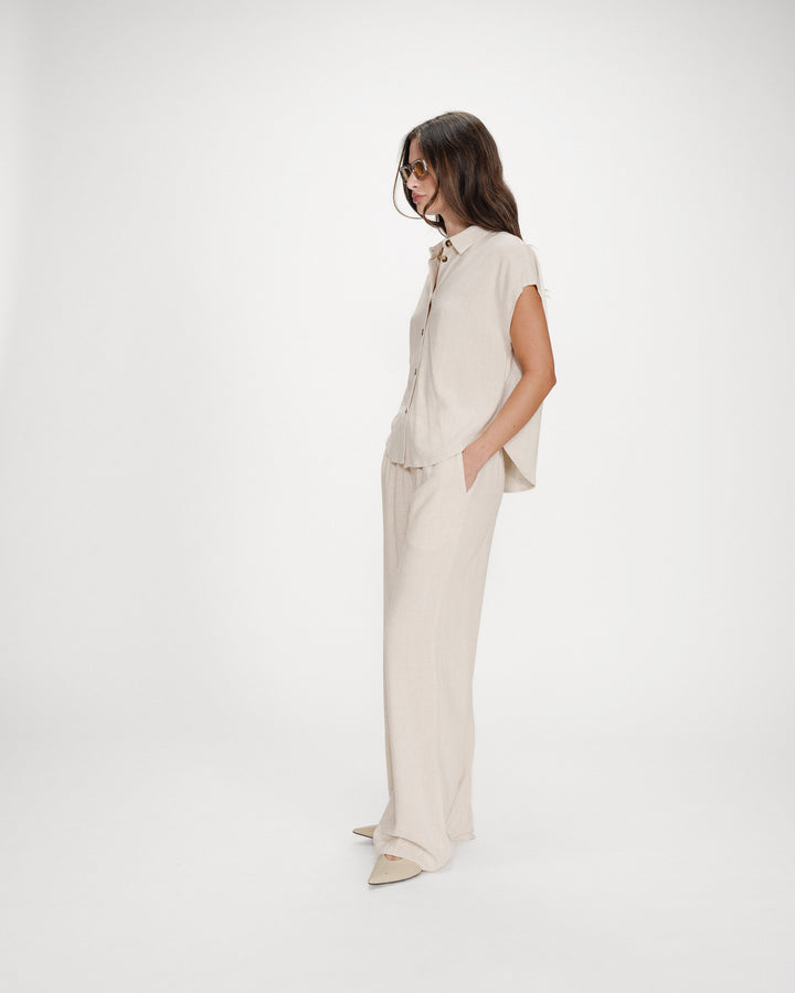 Chemise en lin fluide manches courtes sable Perez