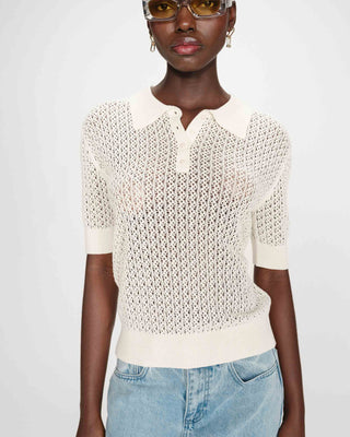 Cardigan en maille ajourée ecru Vadim