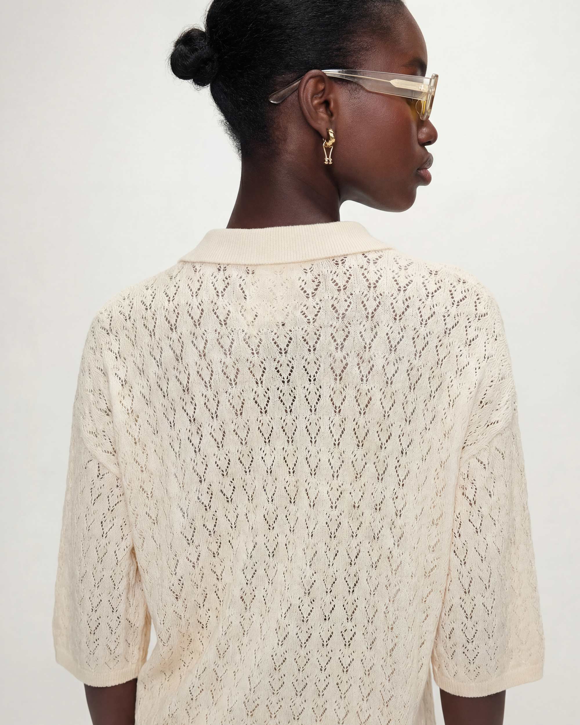 Cardigan en maille ajourée ecru Vadim