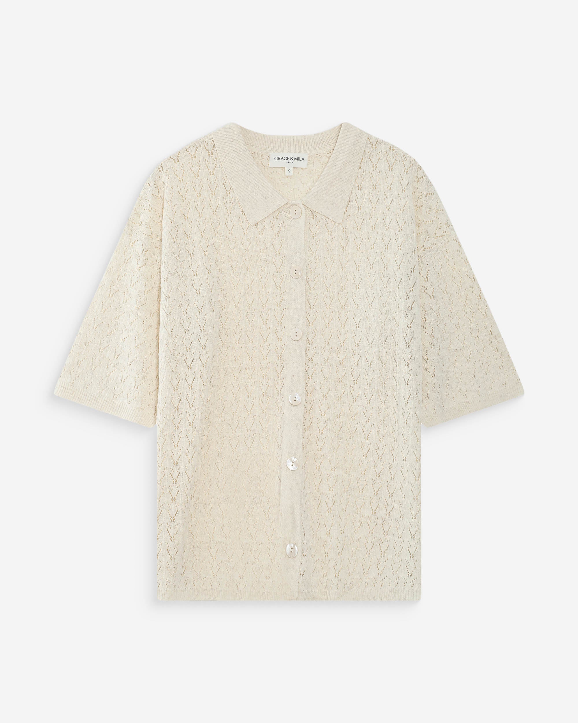 Cardigan en maille ajourée ecru Vadim