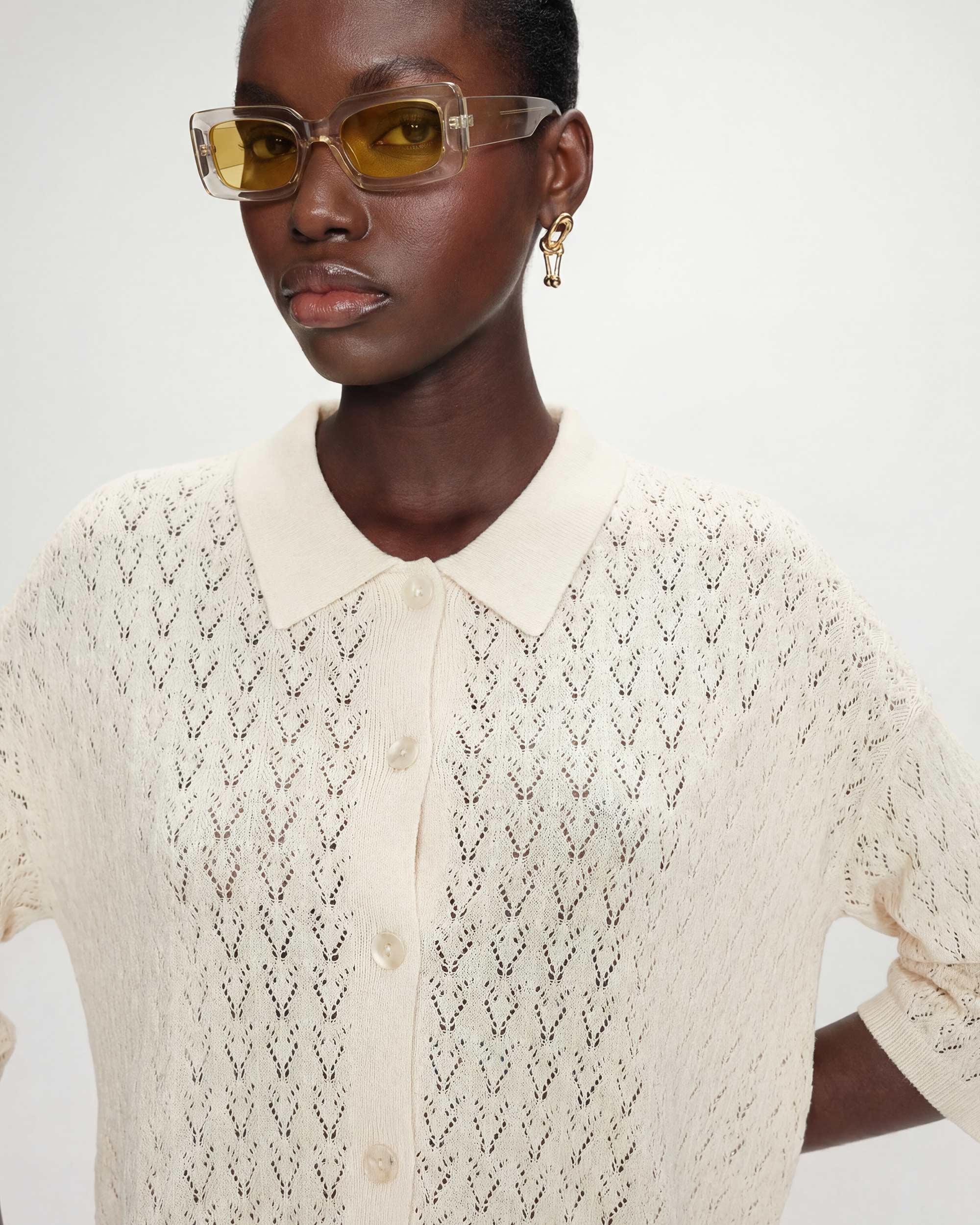 Cardigan en maille ajourée ecru Vadim