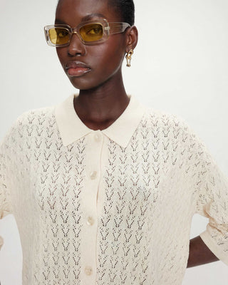 Cardigan en maille ajourée ecru Vadim
