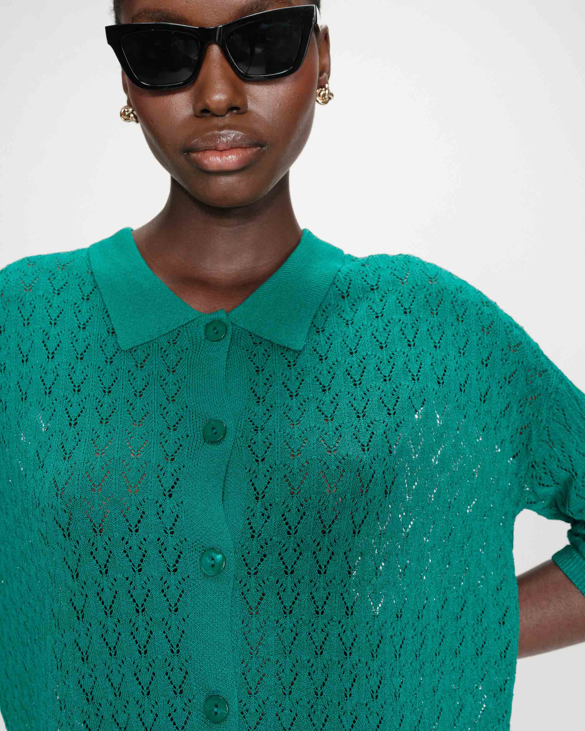 Cardigan en maille ajourée vert Vadim