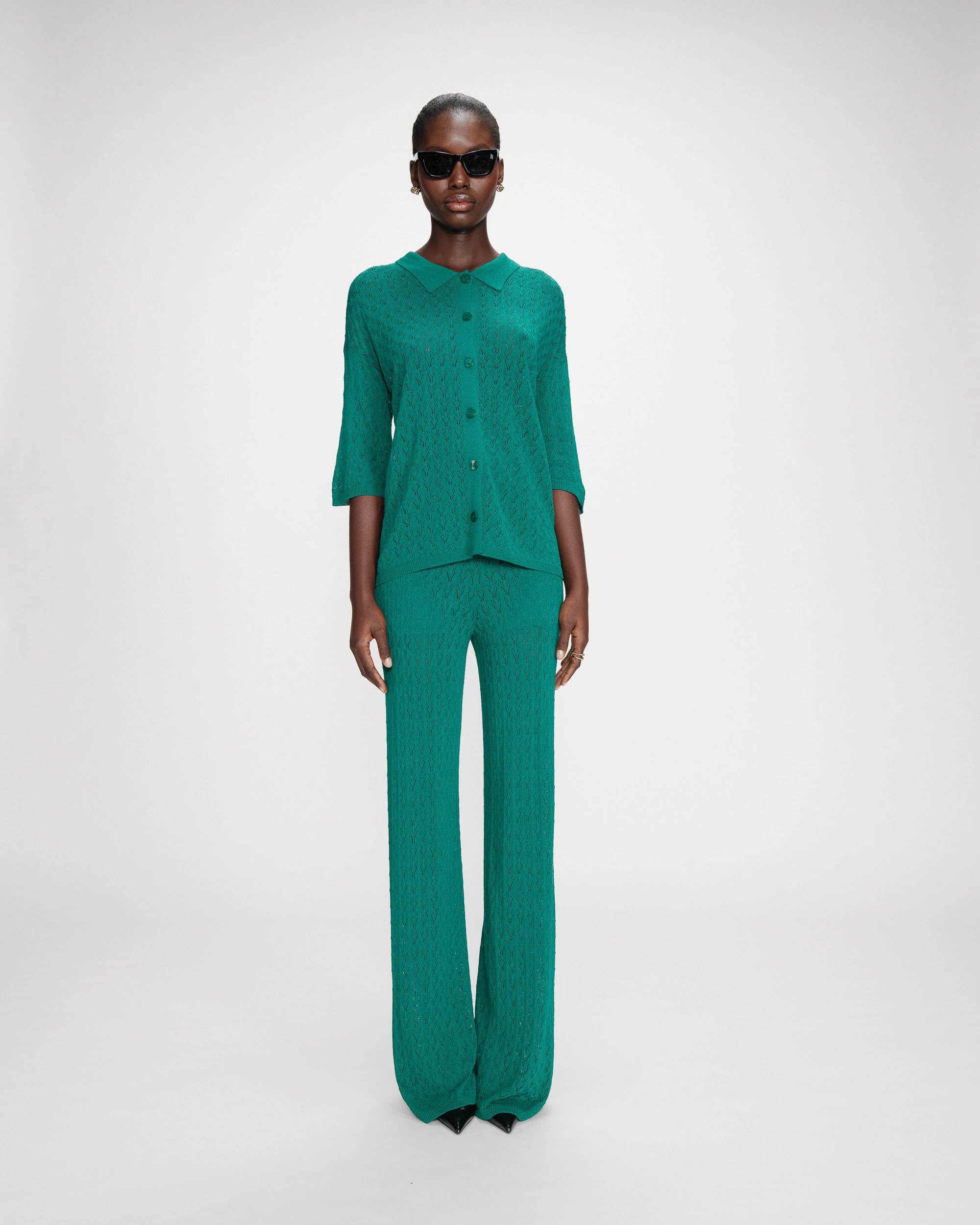 Cardigan en maille ajourée vert Vadim