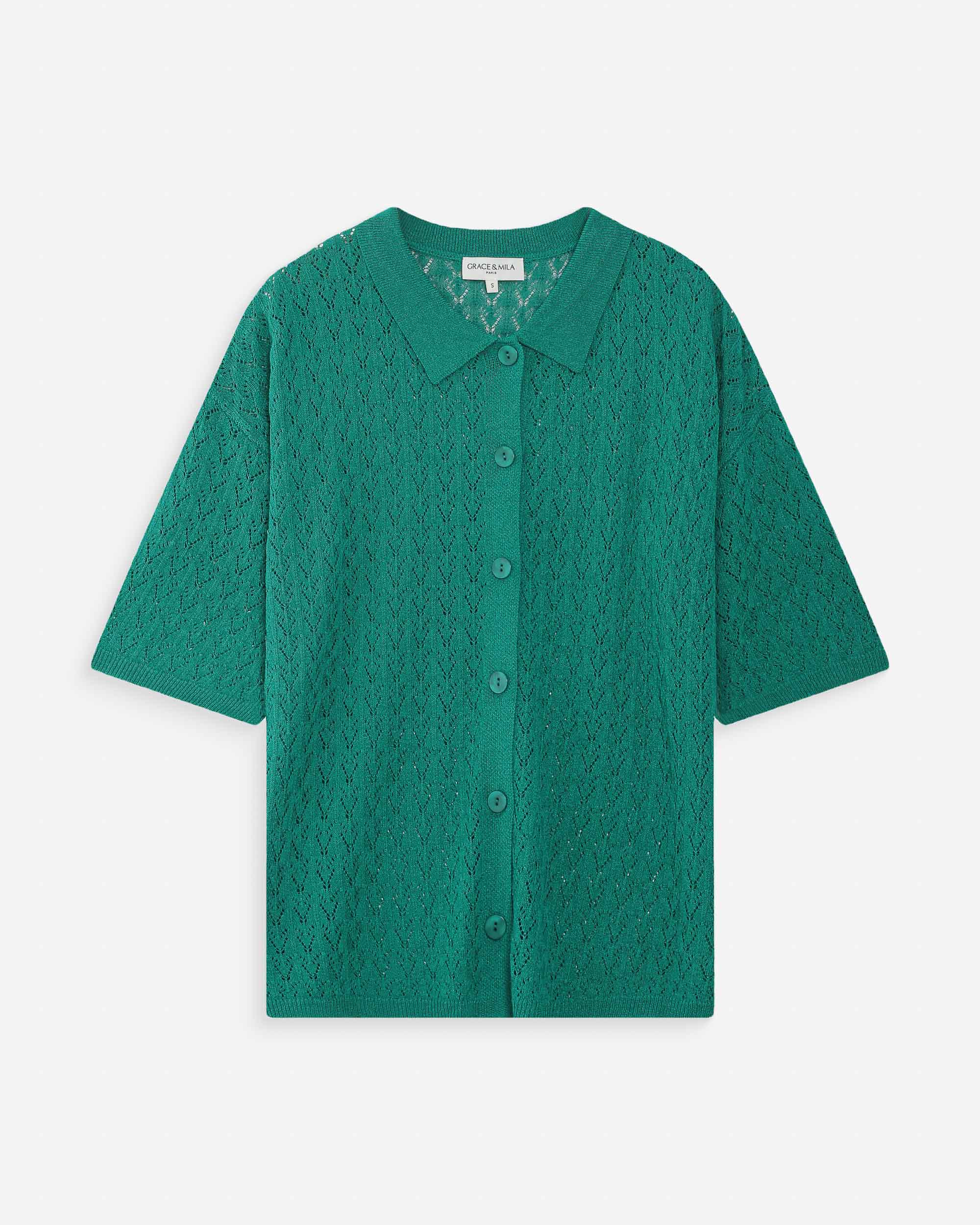 Cardigan en maille ajourée vert Vadim