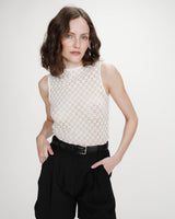 Top col rond en dentelle ivoire Vintie