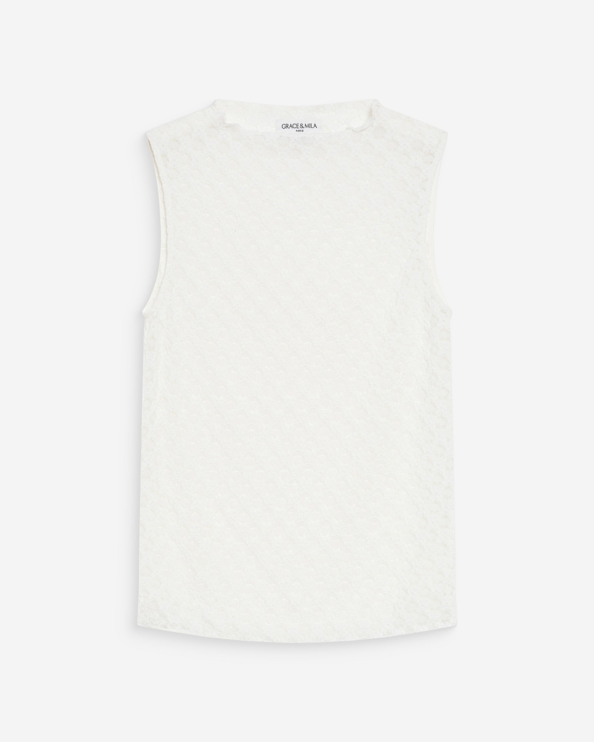 Top col rond en dentelle ivoire Vintie