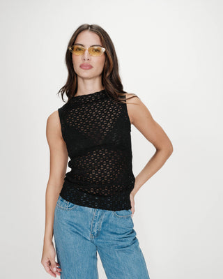 Top col rond en dentelle noir Vintie