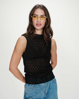 Top col rond en dentelle noir Vintie