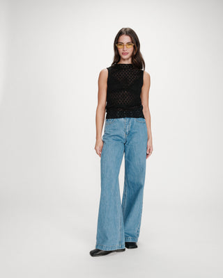 Top col rond en dentelle noir Vintie