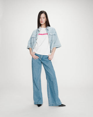 T-shirt à message imprimé fuchsia Vico