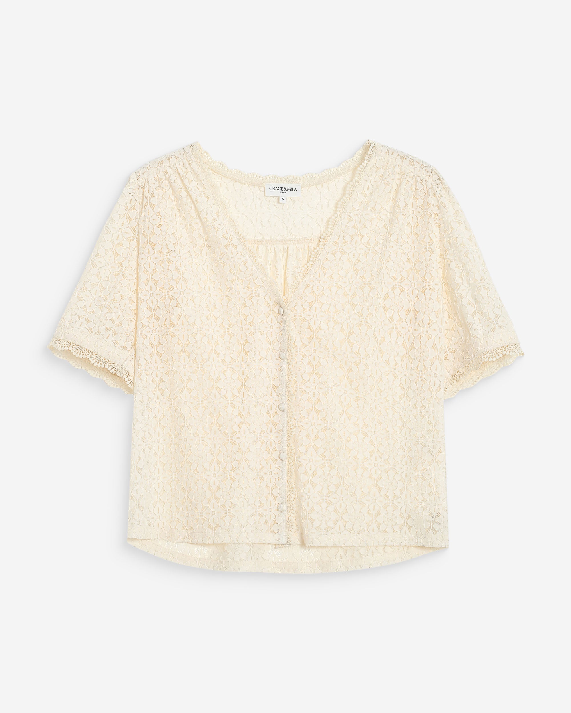 Blouse col V en dentelle amande Vicky