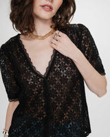 Blouse col V en dentelle noir Vicky