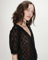 Blouse col V en dentelle noir Vicky