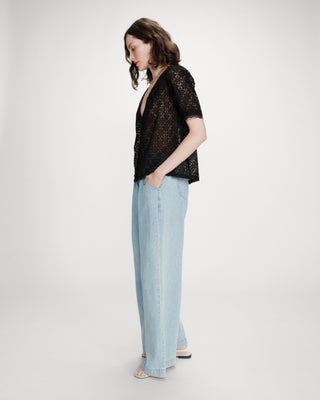 Blouse col V en dentelle noir Vicky