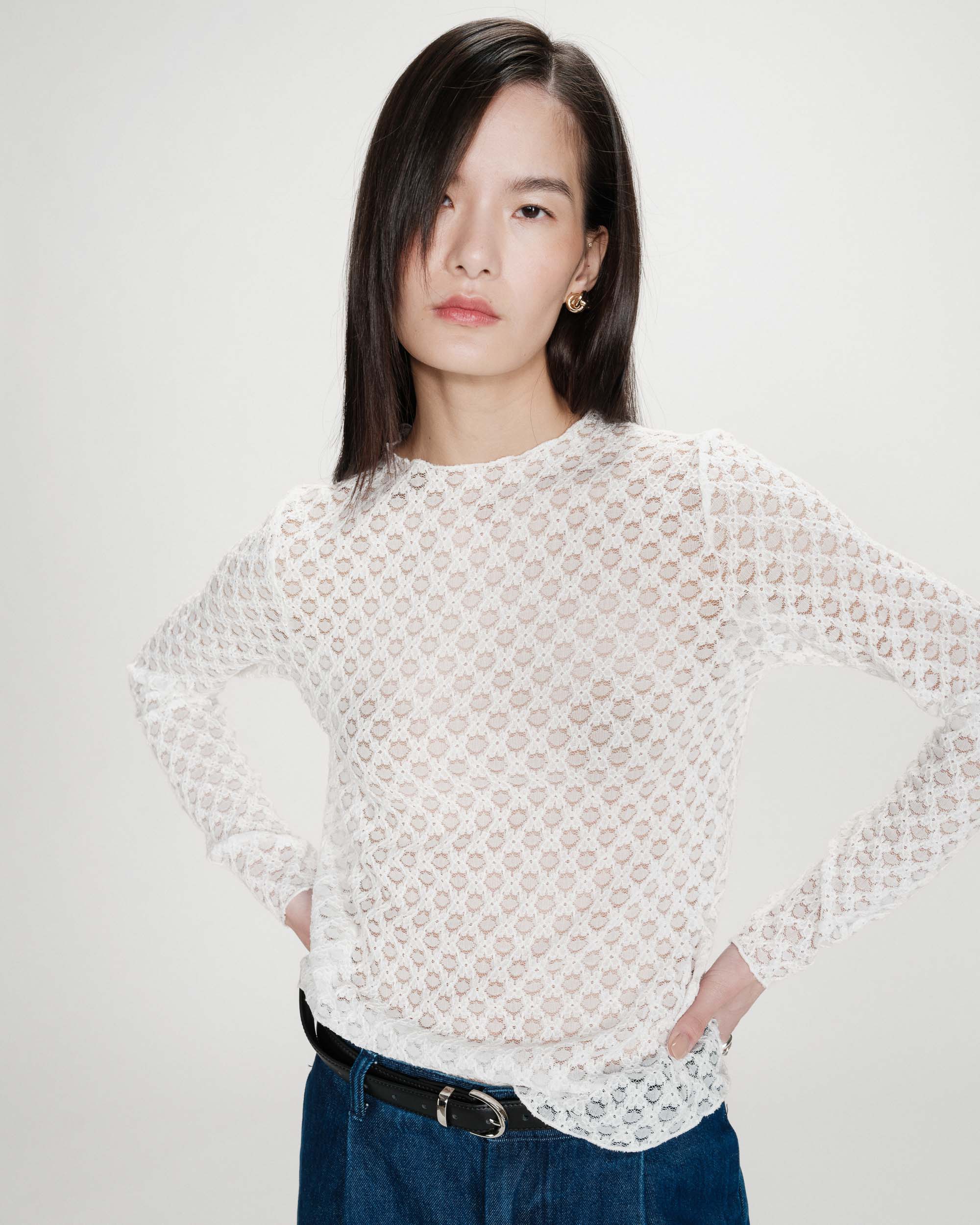 Top en dentelle transparent ivoire Valmy