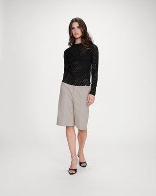 Top en dentelle transparent manches longues noir Valmy