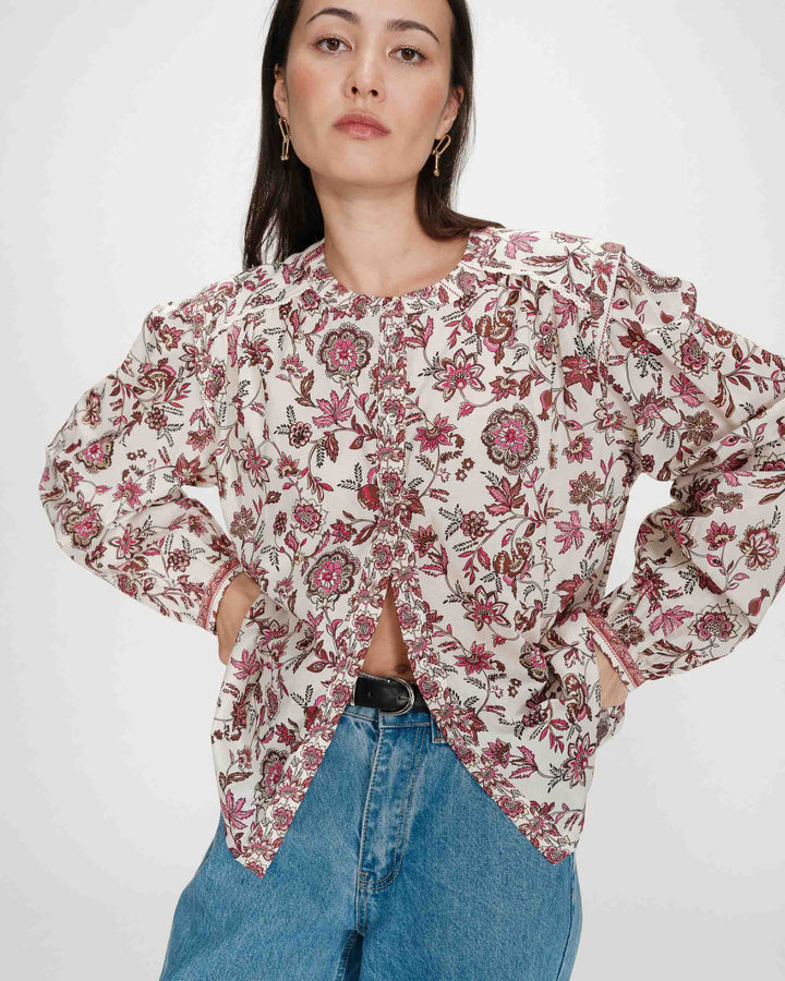 Blusa de algodón con motivo fleur Valencia