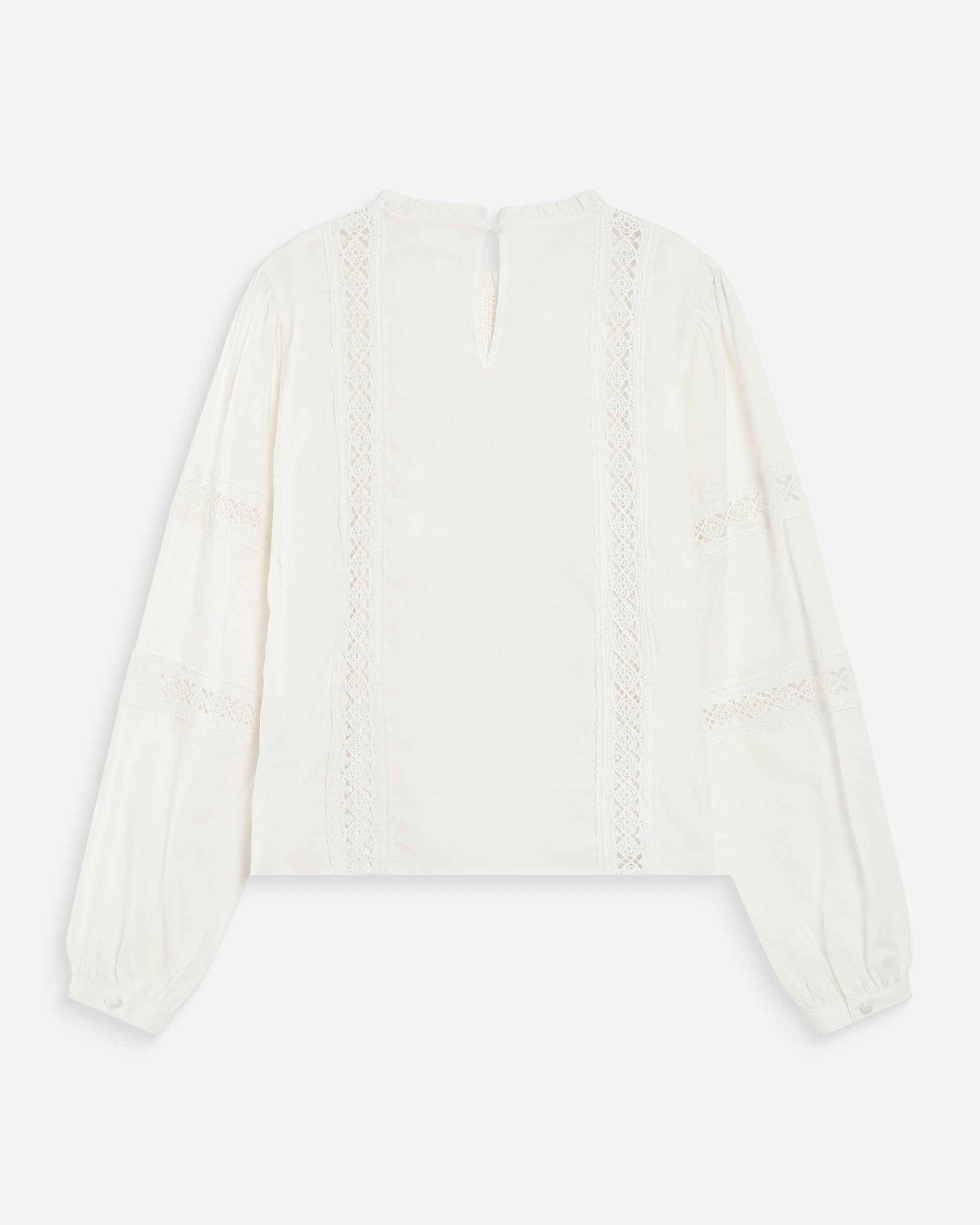 Blusa con cuello de volantes y encaje ivoire Velma