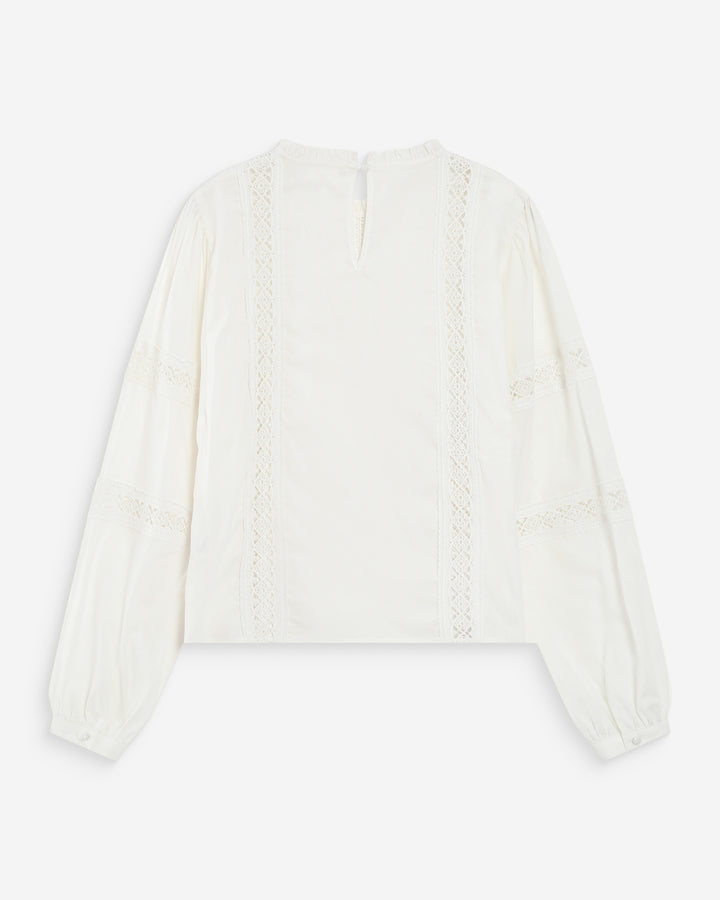 Blusa con cuello de volantes y encaje ivoire Velma
