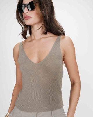 Top ajusté en lurex kaki Paillette