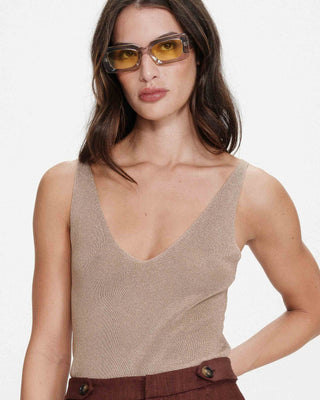 Top ajusté en lurex or Paillette