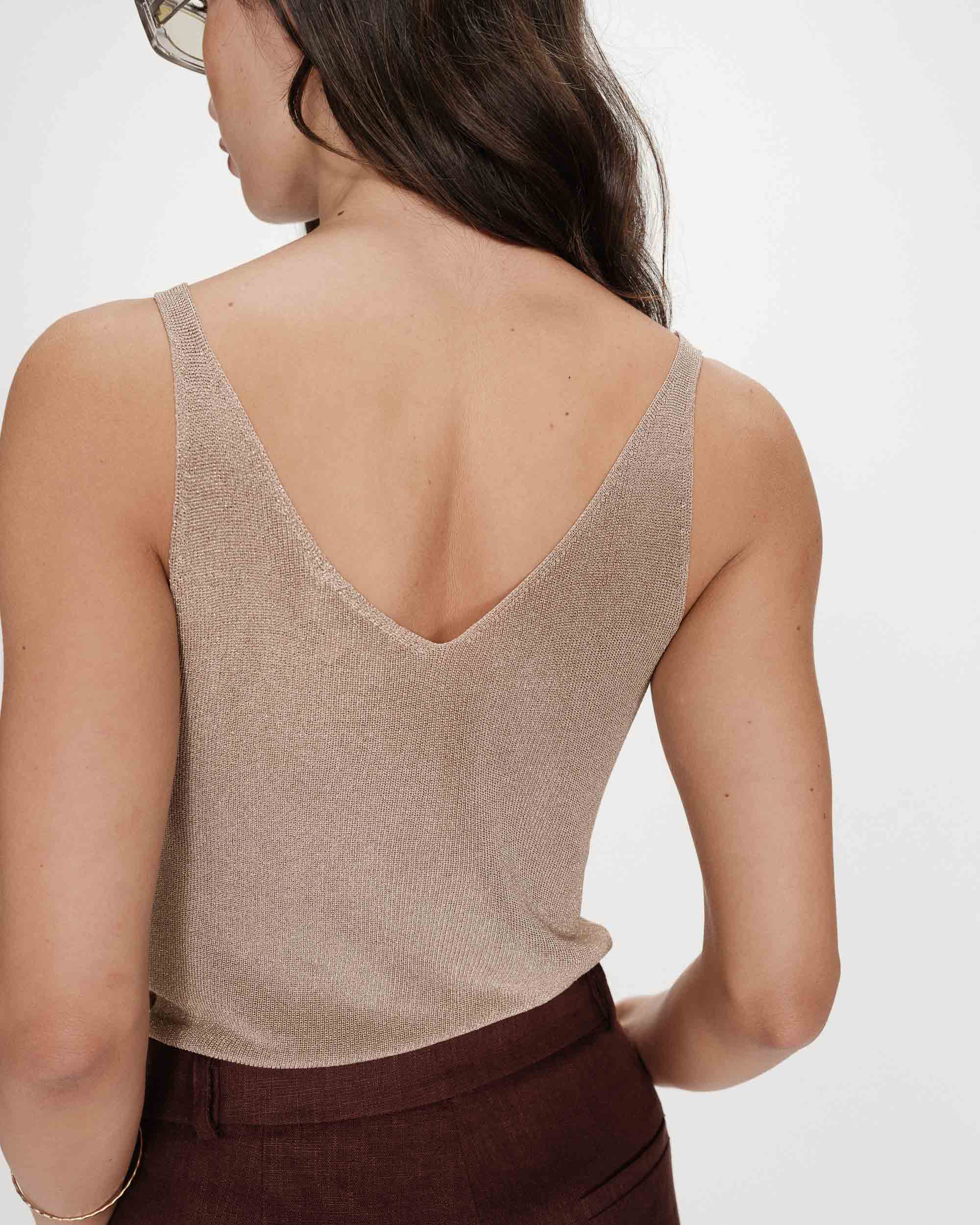 Top ajusté en lurex or Paillette