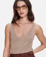 Top ajusté en lurex or Paillette