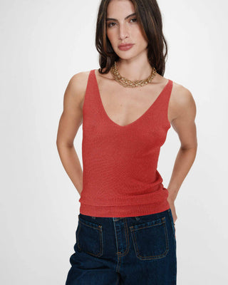 Top ajusté en lurex sanguine Paillette