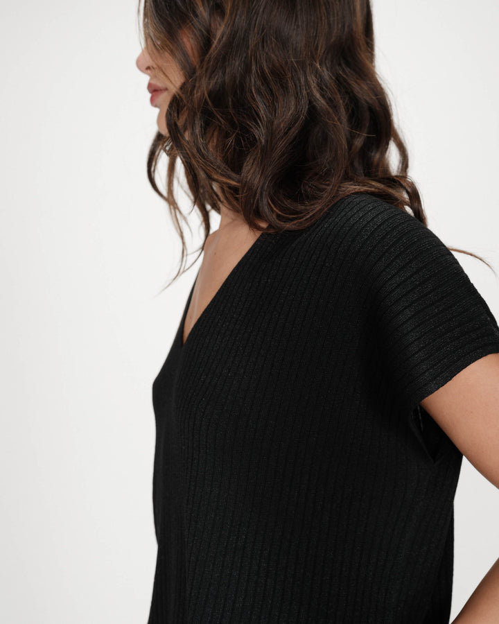 Top amplio de lurex con escote en V noir Vaporo