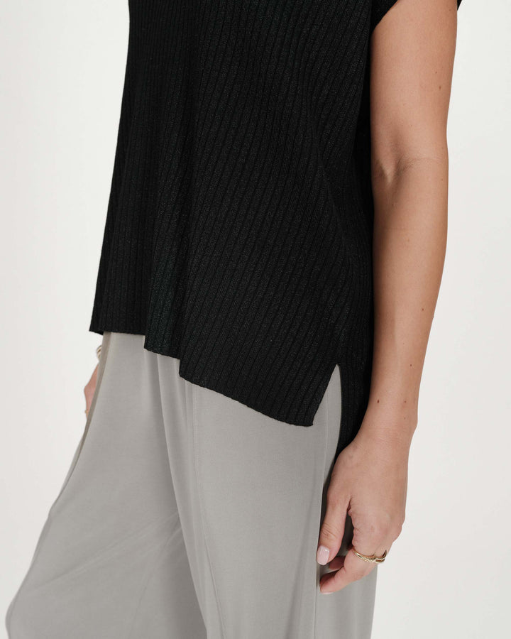Top amplio de lurex con escote en V noir Vaporo