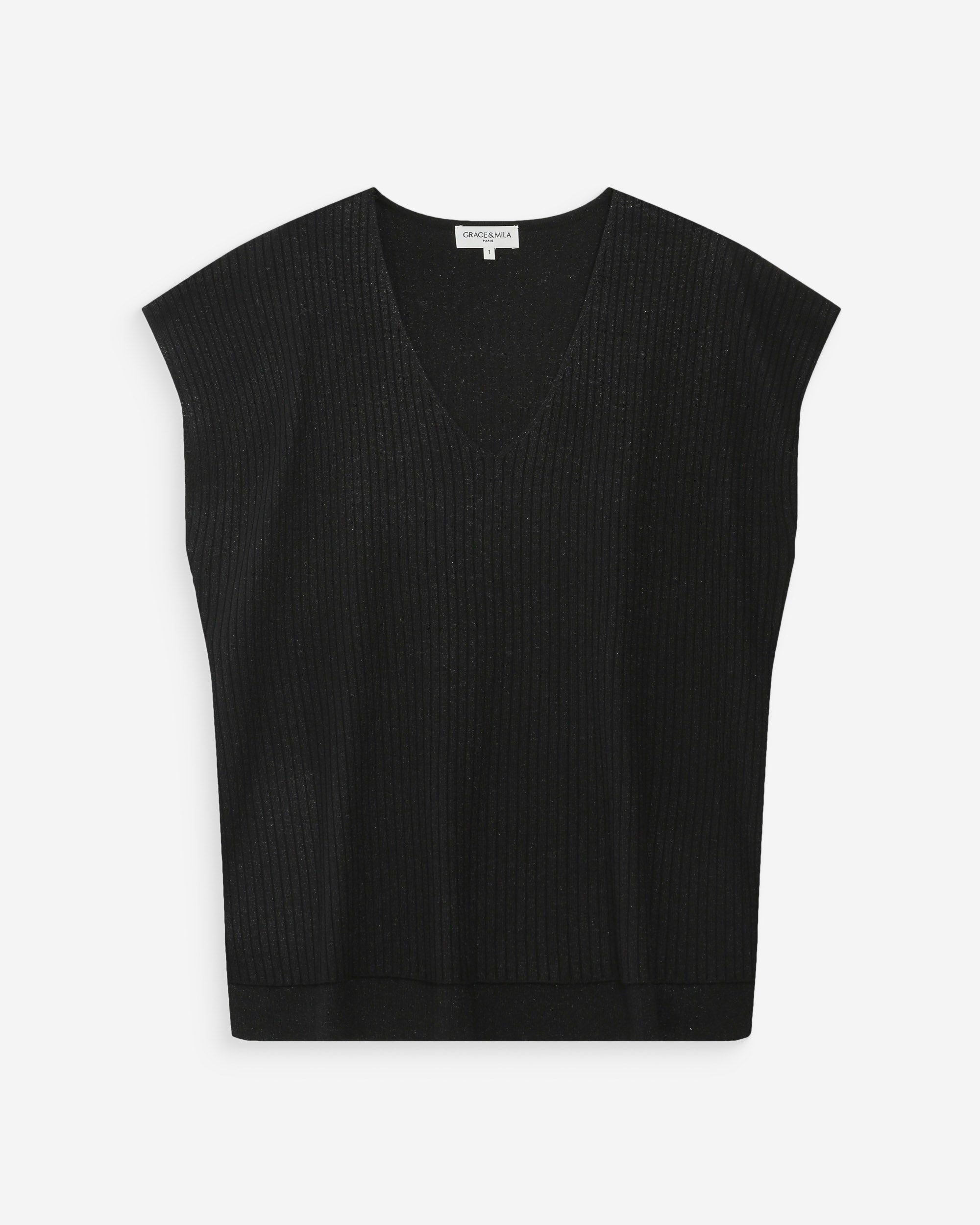 Top amplio de lurex con escote en V noir Vaporo