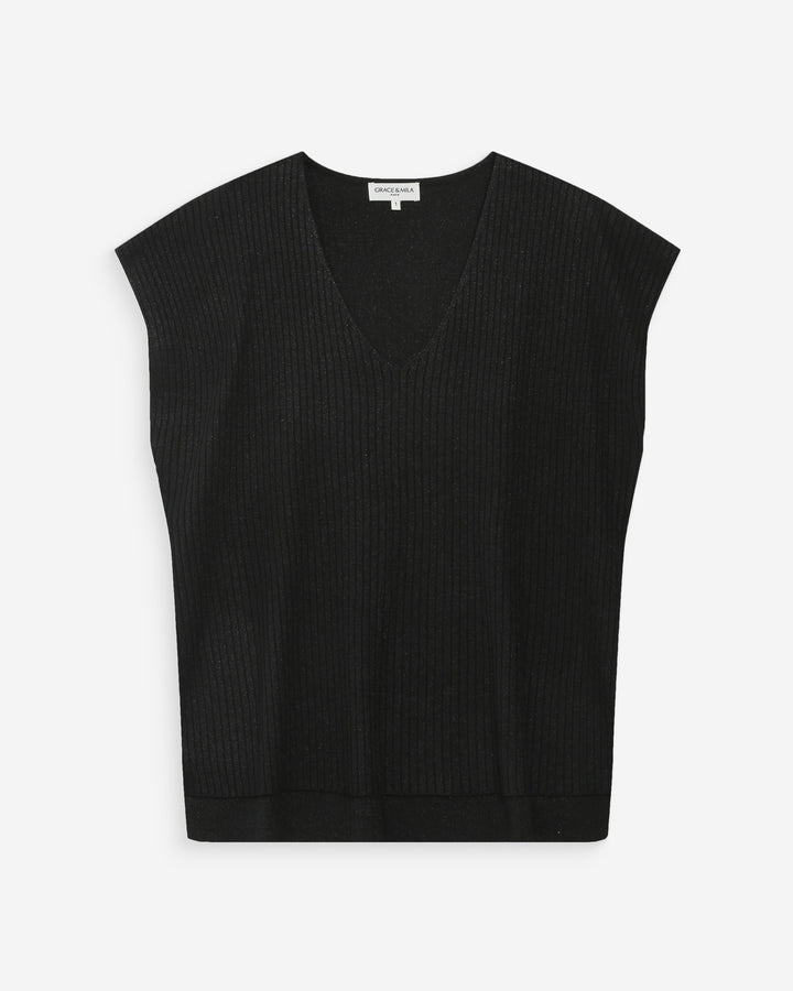 Top amplio de lurex con escote en V noir Vaporo