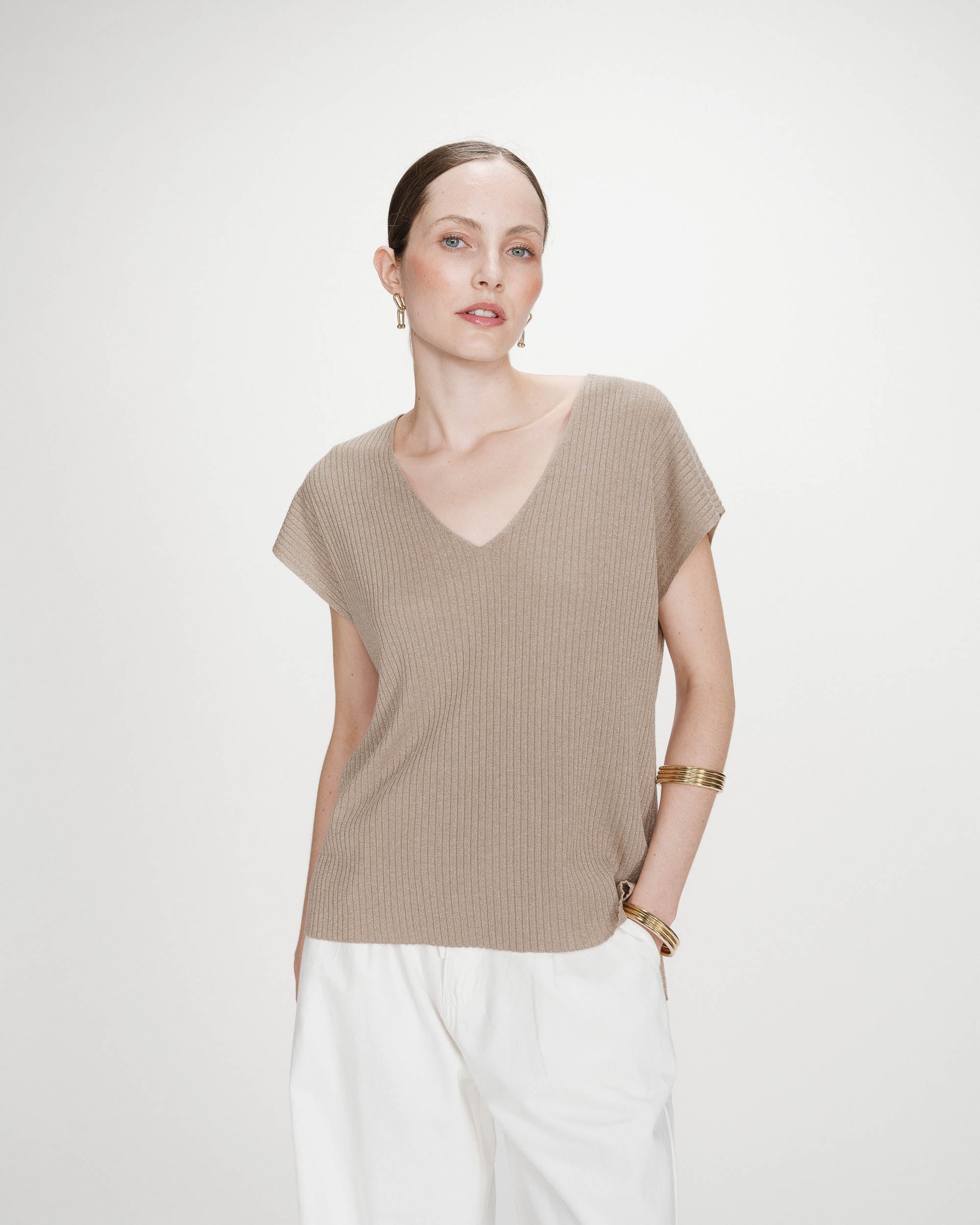 Top amplio de lurex con escote en V or Vaporo