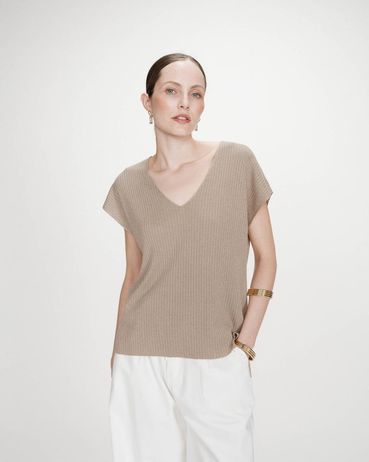 Top amplio de lurex con escote en V or Vaporo