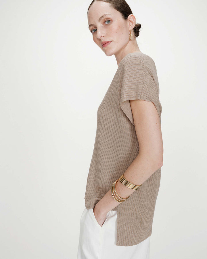 Top amplio de lurex con escote en V or Vaporo