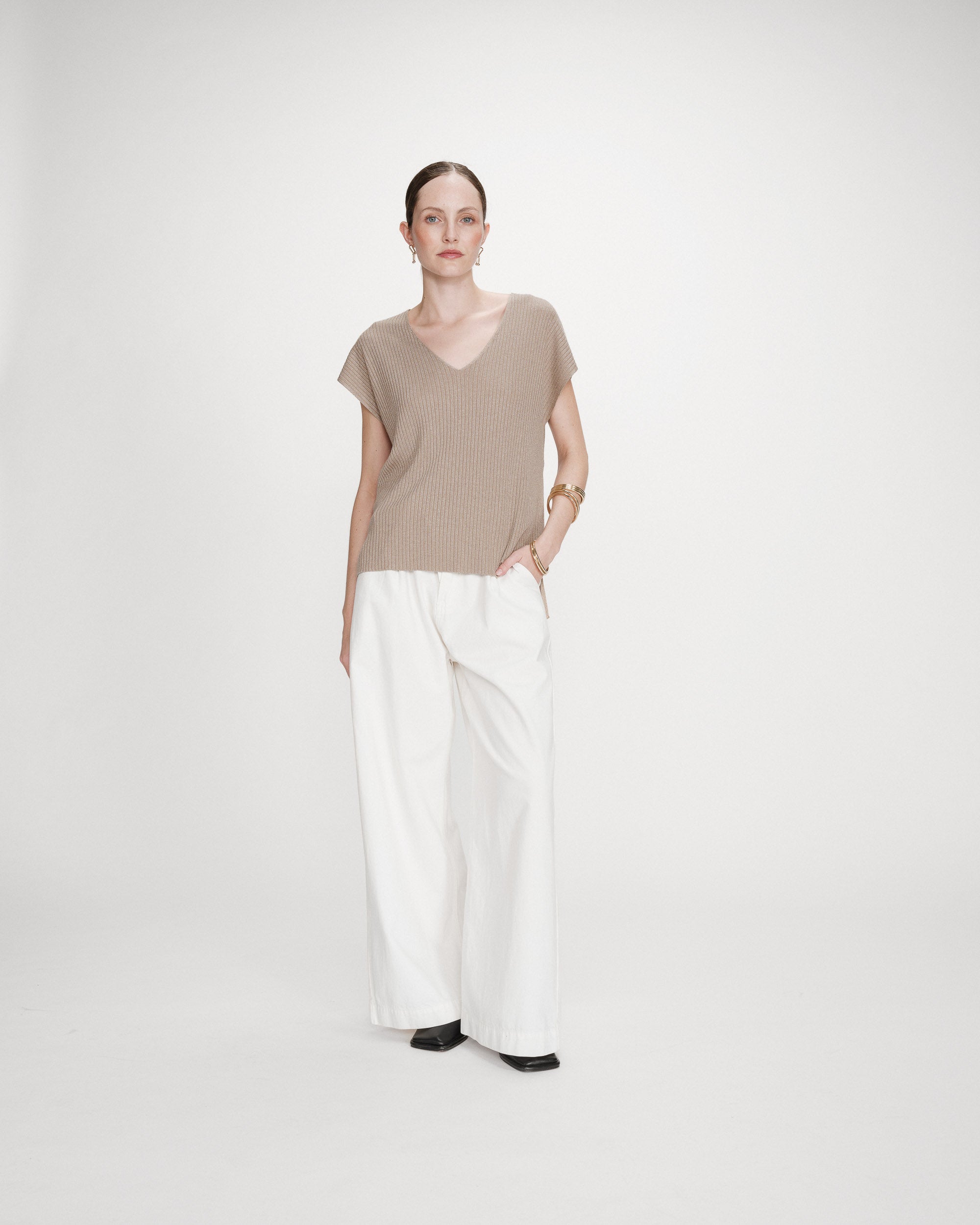 Top amplio de lurex con escote en V or Vaporo