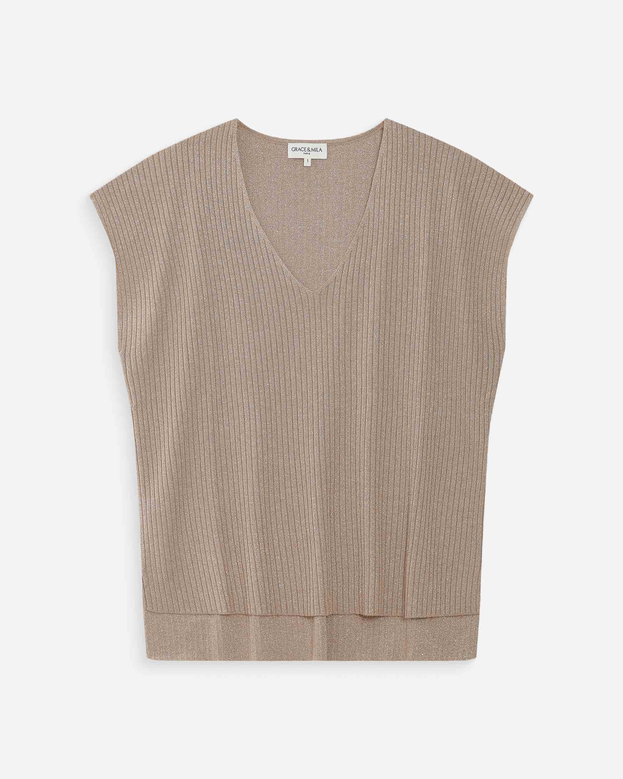 Top amplio de lurex con escote en V or Vaporo