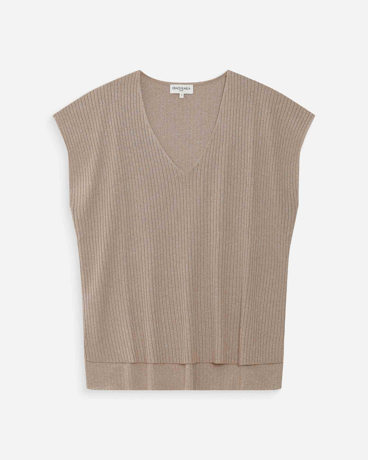 Top amplio de lurex con escote en V or Vaporo